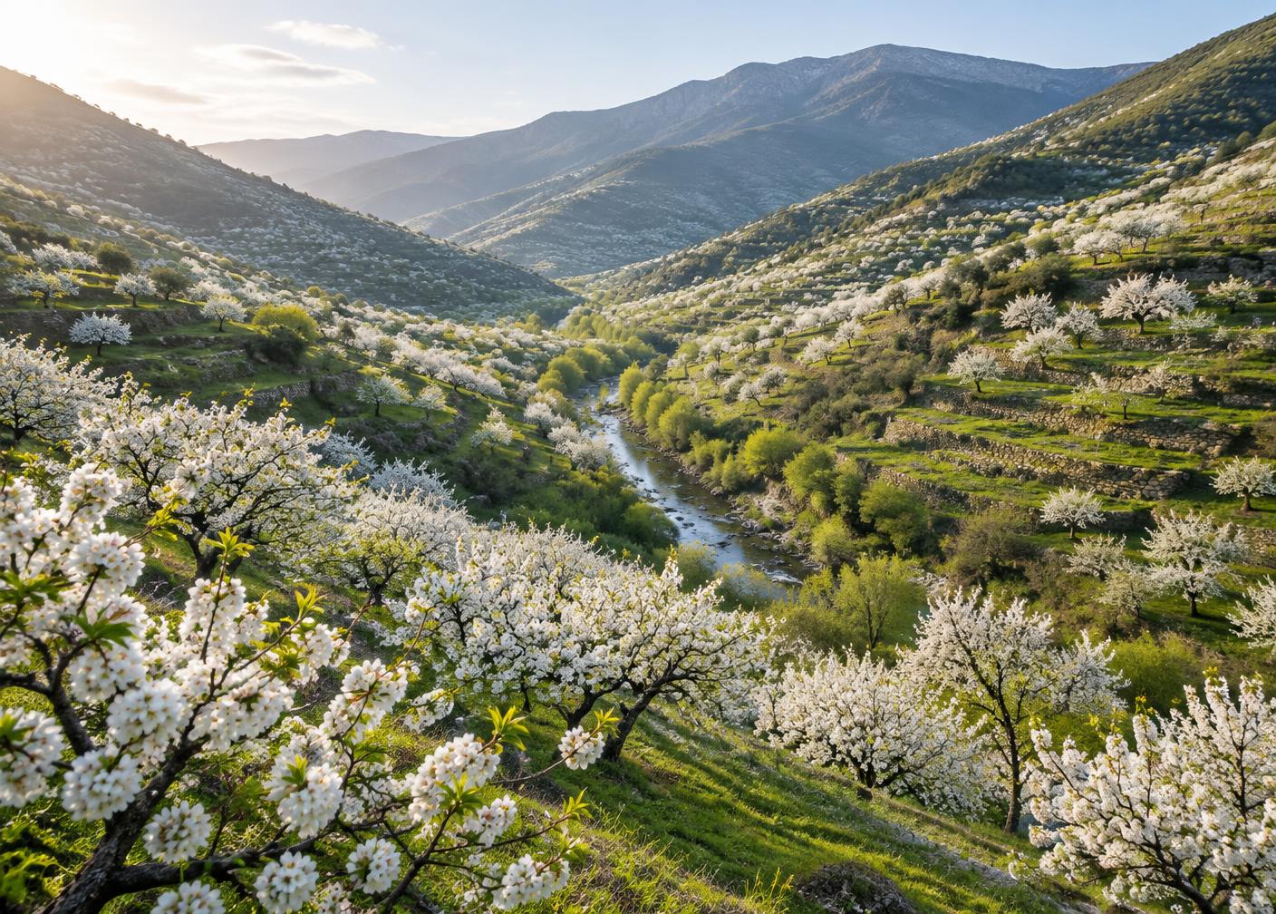 Valle del Jerte cubierto de cerezos en flor